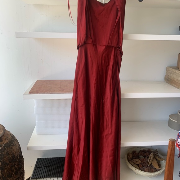 reiss lorena halter neck maxi dress Dark Red Halterneck Satin Midi fuchsia satin evening gown